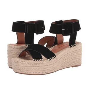 Lucky Brand Women's Audrinah Espadrille Wedge Black Suede Sandals Size 10M